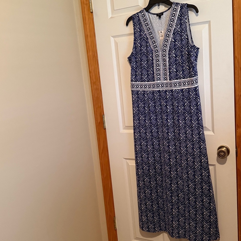 Talbots Navy and White Patterned Dress